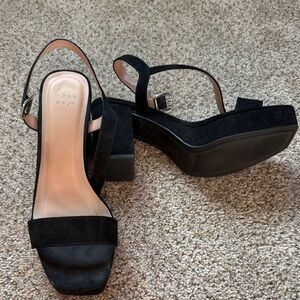 a new day Black Suede Platform Block Heel Sandals